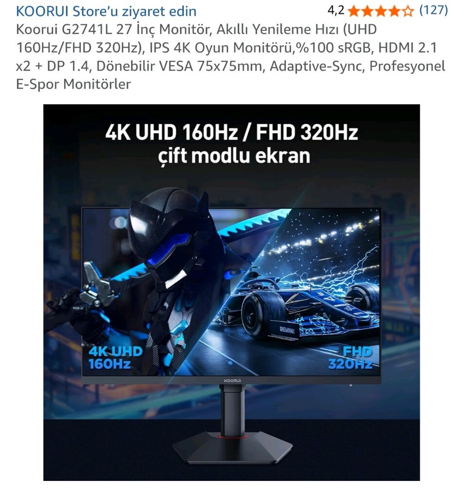 KOORUI G2741L 27 İnç 4K 160Hz Sıfır Oyuncu Monitörü - 5