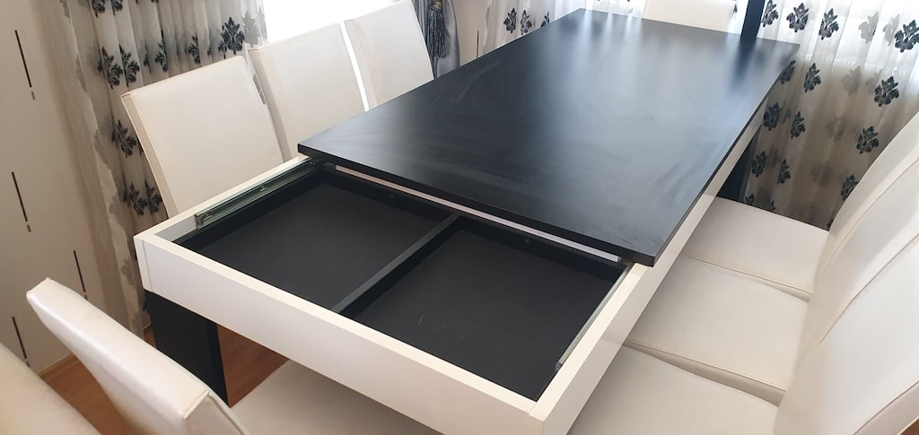Komple Siyah Beyaz Salon Takımı +Gizli Bölmeli 10 KİŞİLİK Yemek Masası - 6