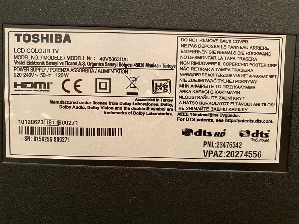 Toshiba LCD Colour TV 49V5863DAT - 3