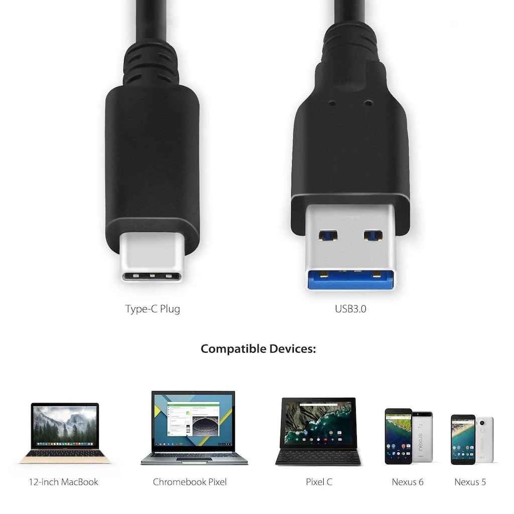 0.3/1/2/3 Metre USB Tip-C 3.1 To USB Tip-A 3.0 Şarj & Data Kablo - 4