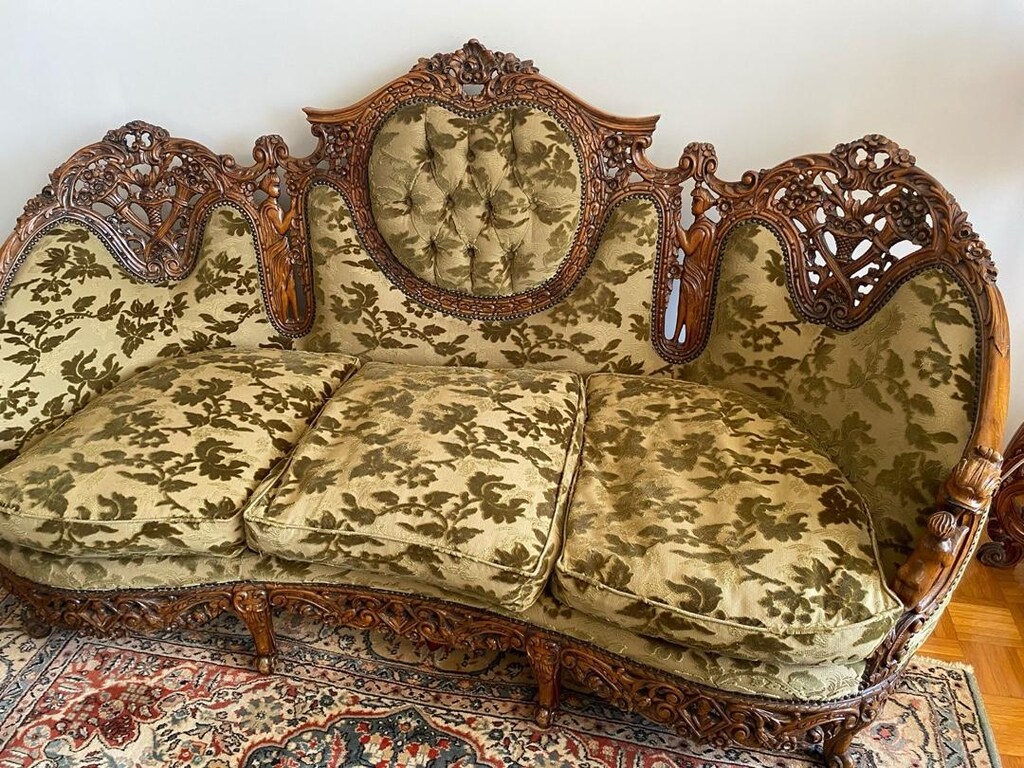 El Oyması Masif Ceviz İtalyan Koltuk Takımı - 10