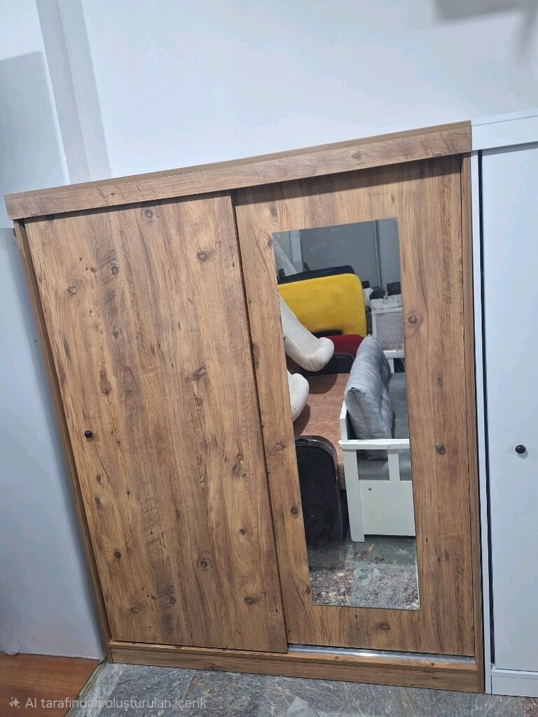 150cm sürgülü gardırop beyaz ve çam rengi mevcut sıfır üründür - 4