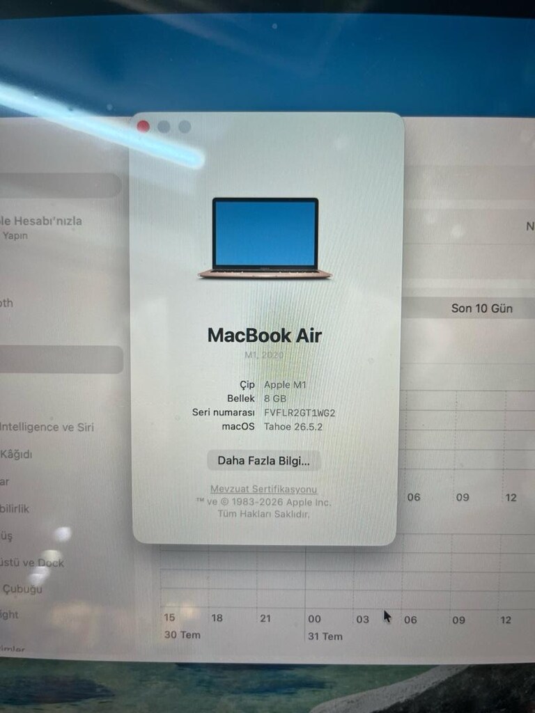 MacBook Air M1 2020 model 8 Gb rem 256 Gb Ssd KUTU FATURA MEVCUT ilk g - 11