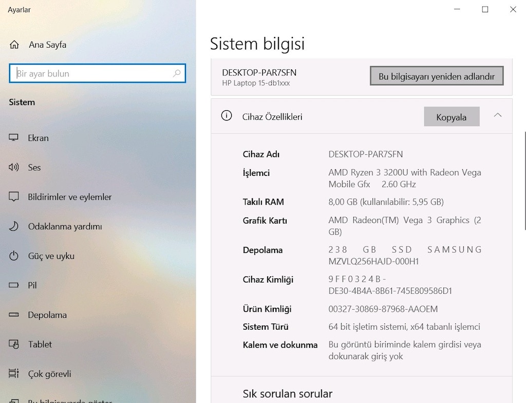 HP YENİ RYZEN 8GB RAM 5GB EK 256GB M2 SSD TERTEMİZ LAPTOP UYGUN FİYATA - 7