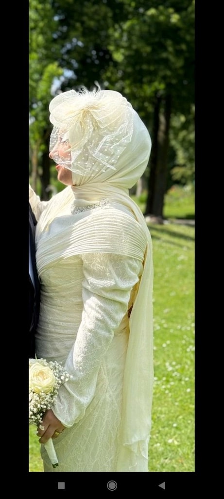 nikah elbisesi şapka şal dahil tesettür abiye - 3