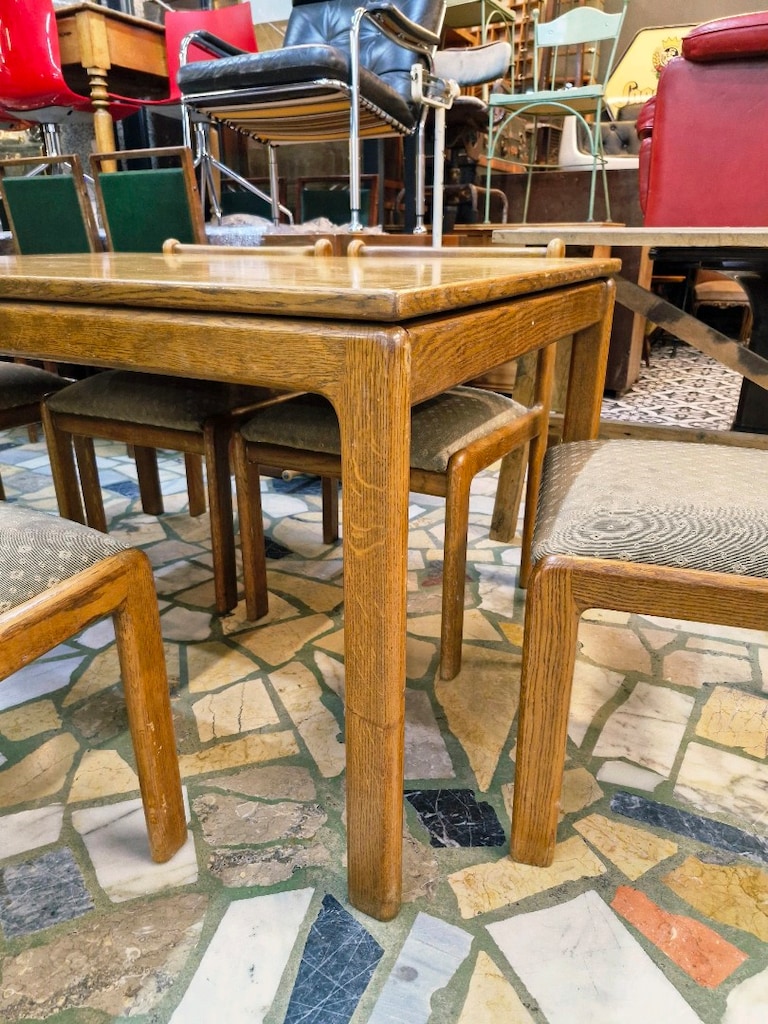 vintage meşe yemek masası ve 5 sandalye - 3