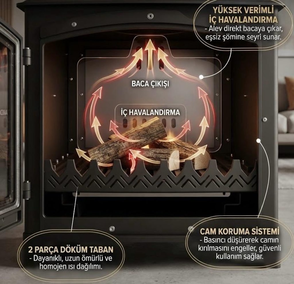!!ŞÖMİNE TİPİ CAMLI UYUYAN SOBA - 6