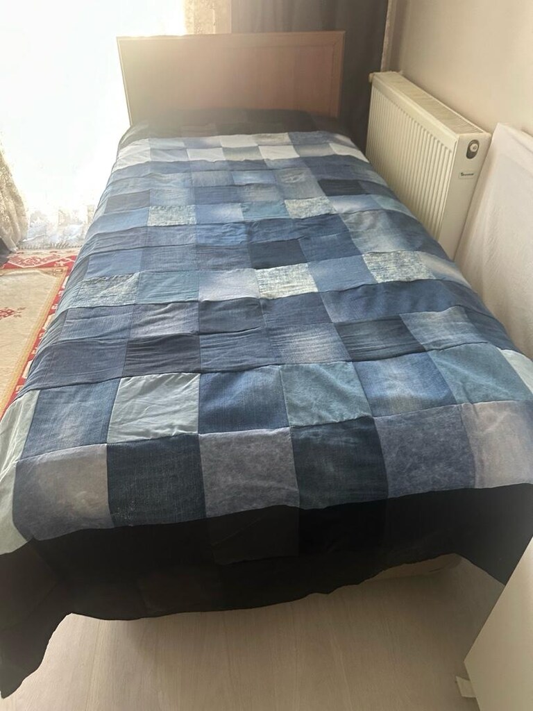 Paçwork tek kişilik yatak örtüsü 230-140 kot parçalardan el emeği - 4