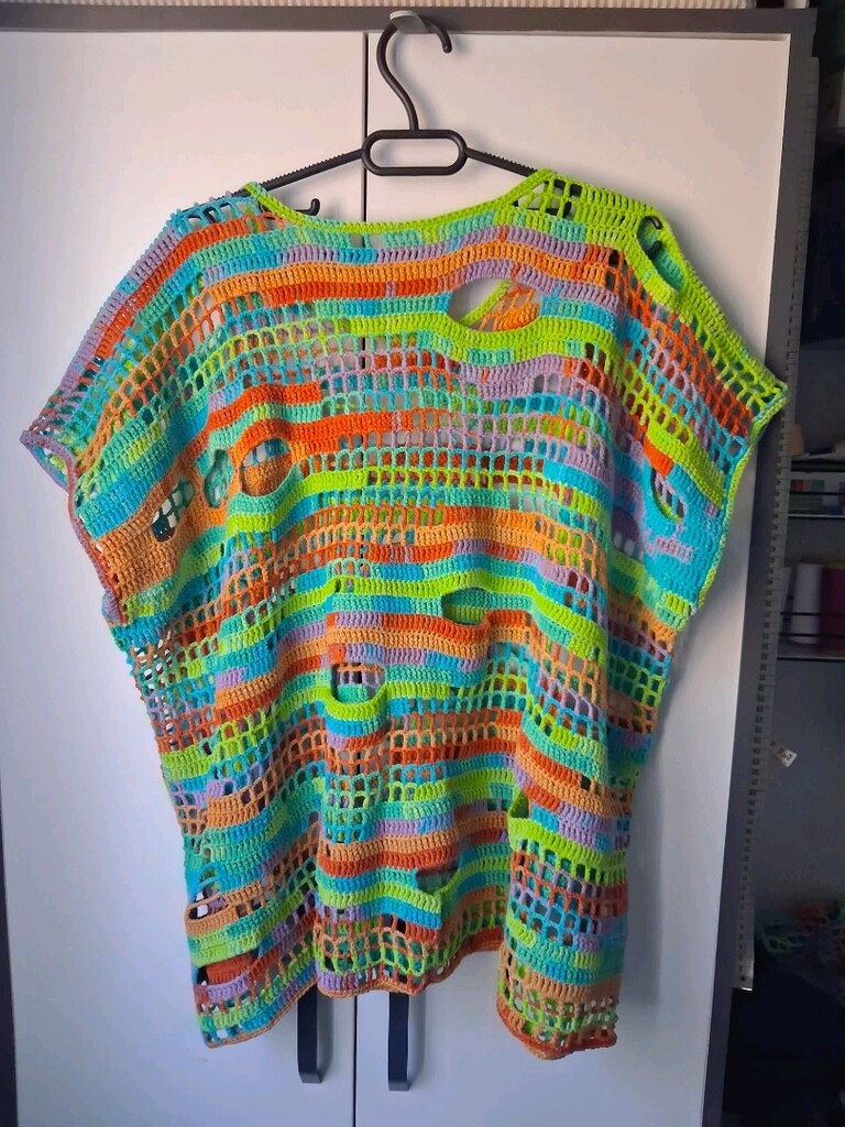 XL-2XL Renkli Bohem Ajurlu Oversize File Örgülü Triko Bluz Panço Kadın - 6
