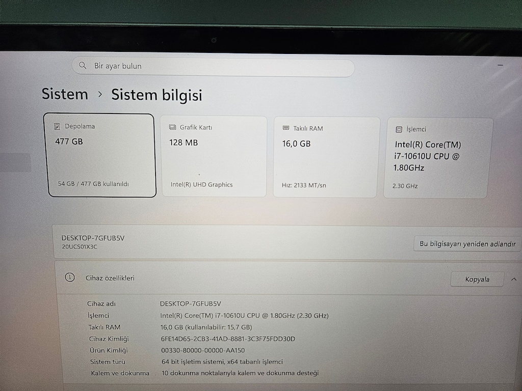 LENOVO YOGA X1 +İ7 10.NESİL +16 GB RAM +500 GB SSD + 4K TOUCH - 9