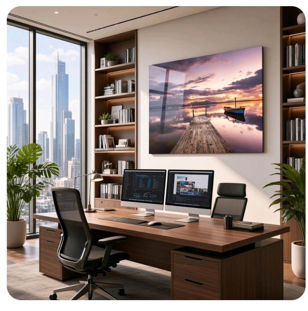 Şık Temperli Cam Tablo 72x46 cm – Göl & Gün Batımı Manzarası Sıfır - 5