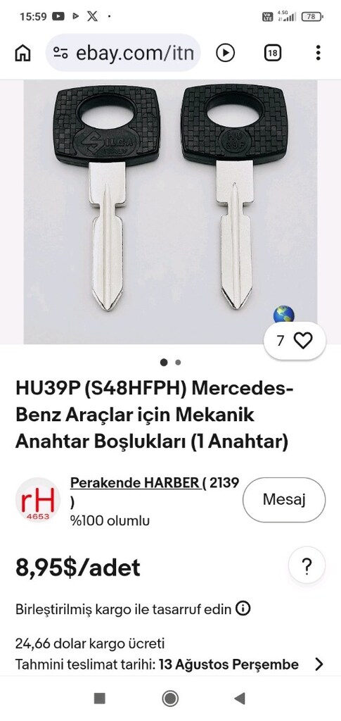 Mercedes w124-w126 ham anahtar - 2