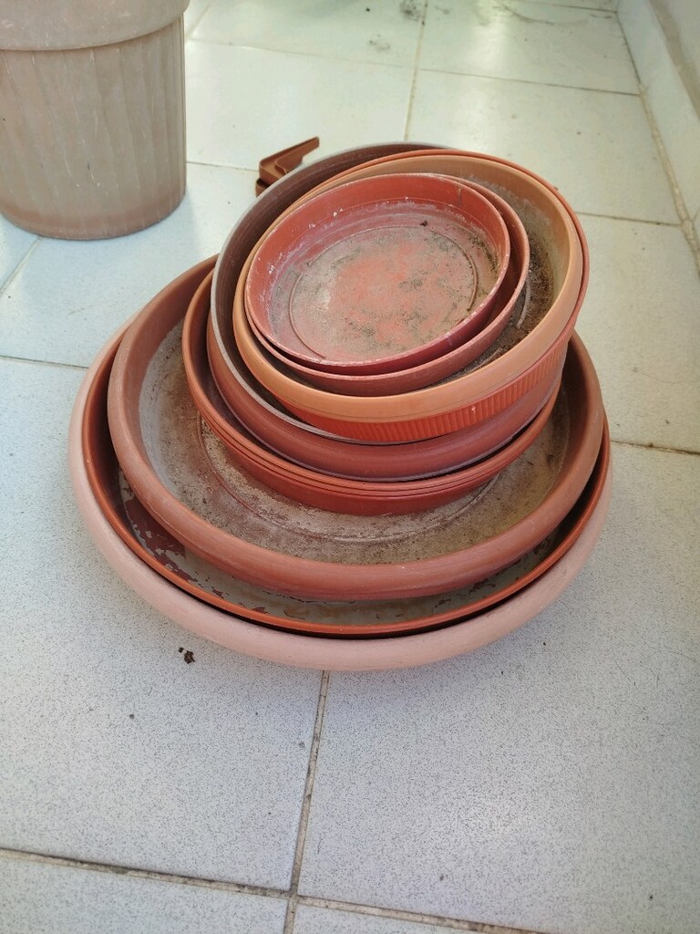 Farklı boyutlarda saksı ve tabaklar. Büyük boy 1 adet, orta boy 3 adet - 9