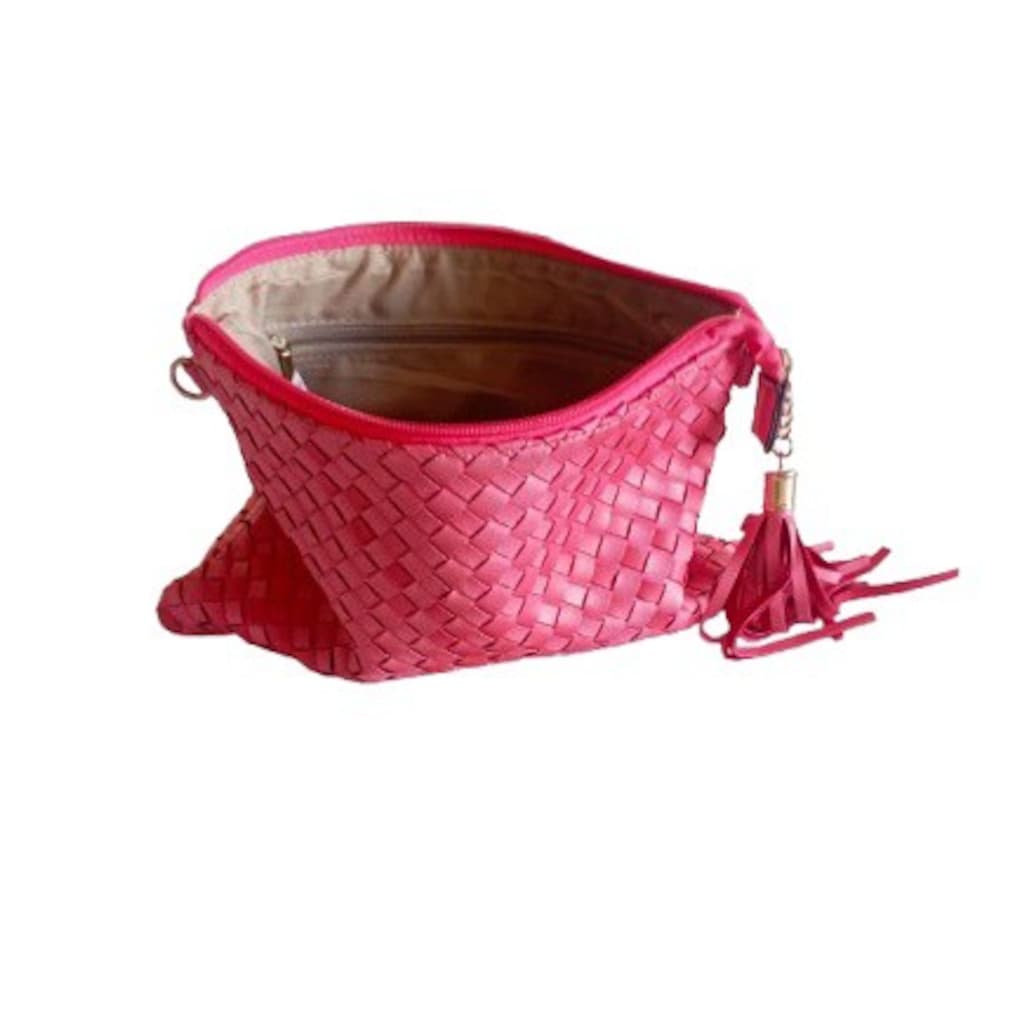Fuşya Örgü Deri Görünümlü Clutch / Portföy Çanta - 7
