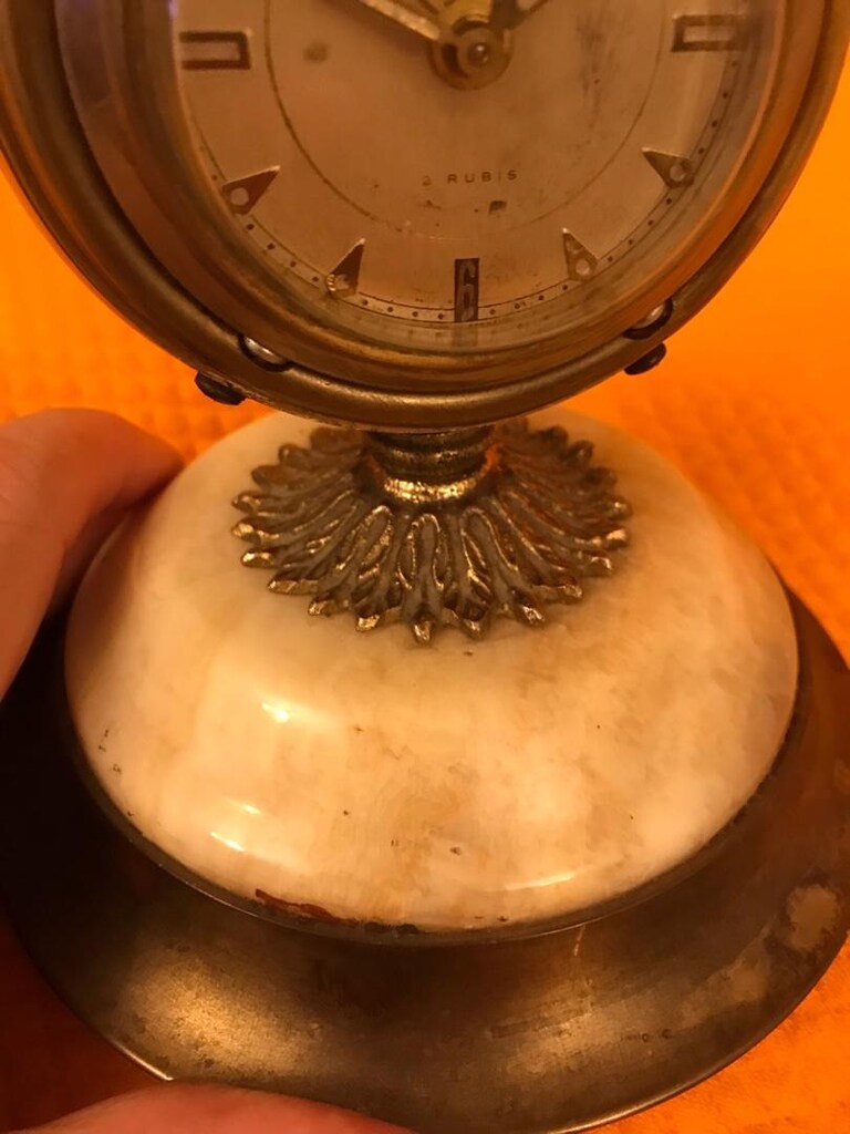 vintage monolog pirinç ve mermer karışımı masa üstü Alman üretimi saat - 4