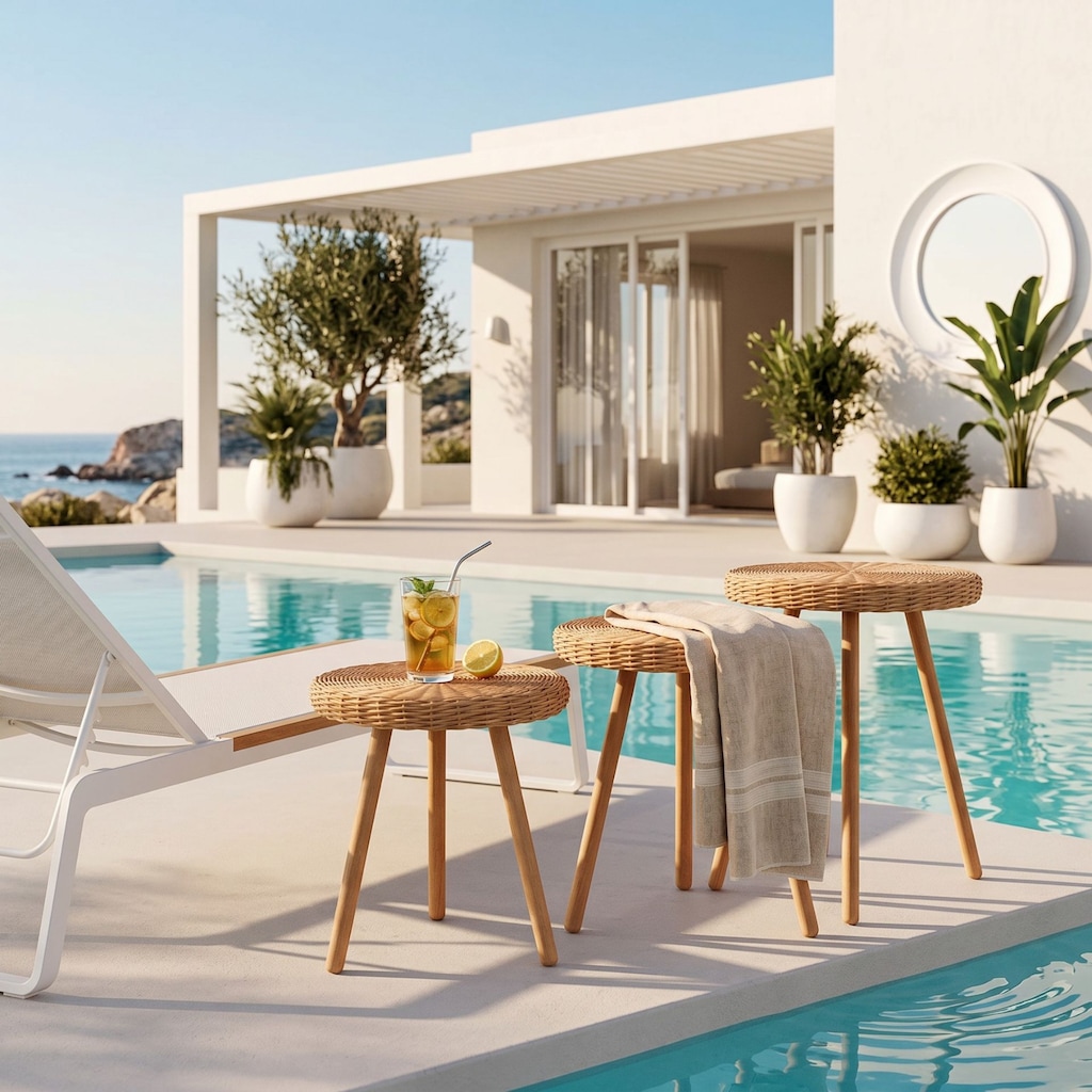 3’lü Rattan Sehpa Seti – El Yapımı, Sıfır - 4