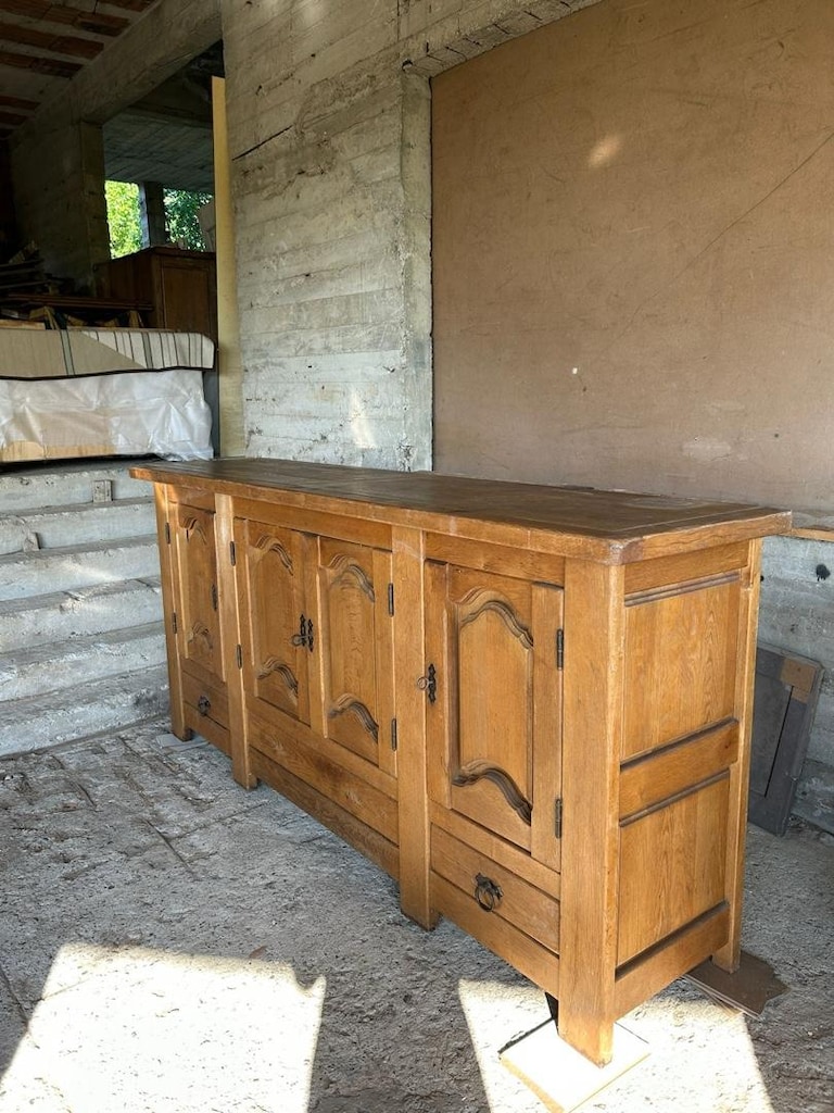 Fransız Masif Meşe Büfe 260cm Enfilade El Oyması - 13
