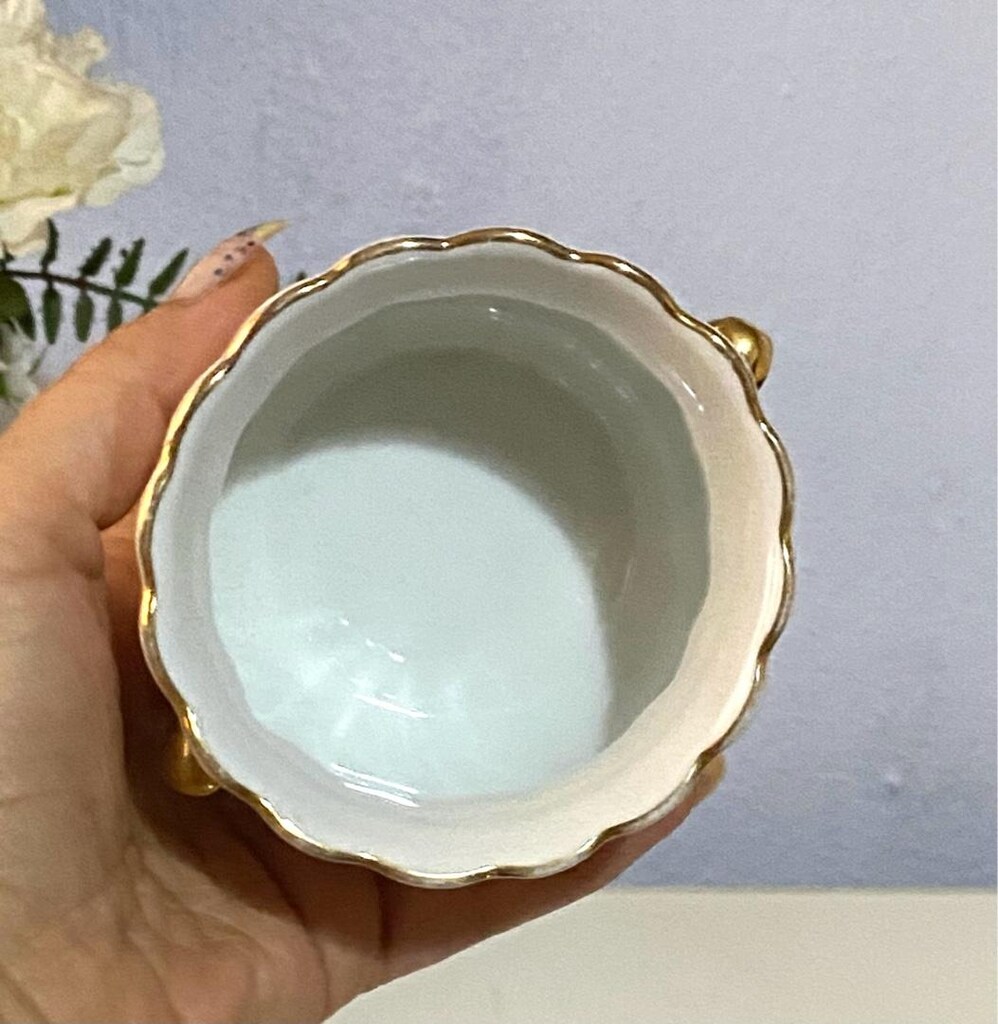 Antika İTALYAN “ Capodimonte “ Damgalı Altın Çiçekli Porselen Şekerlik - 6