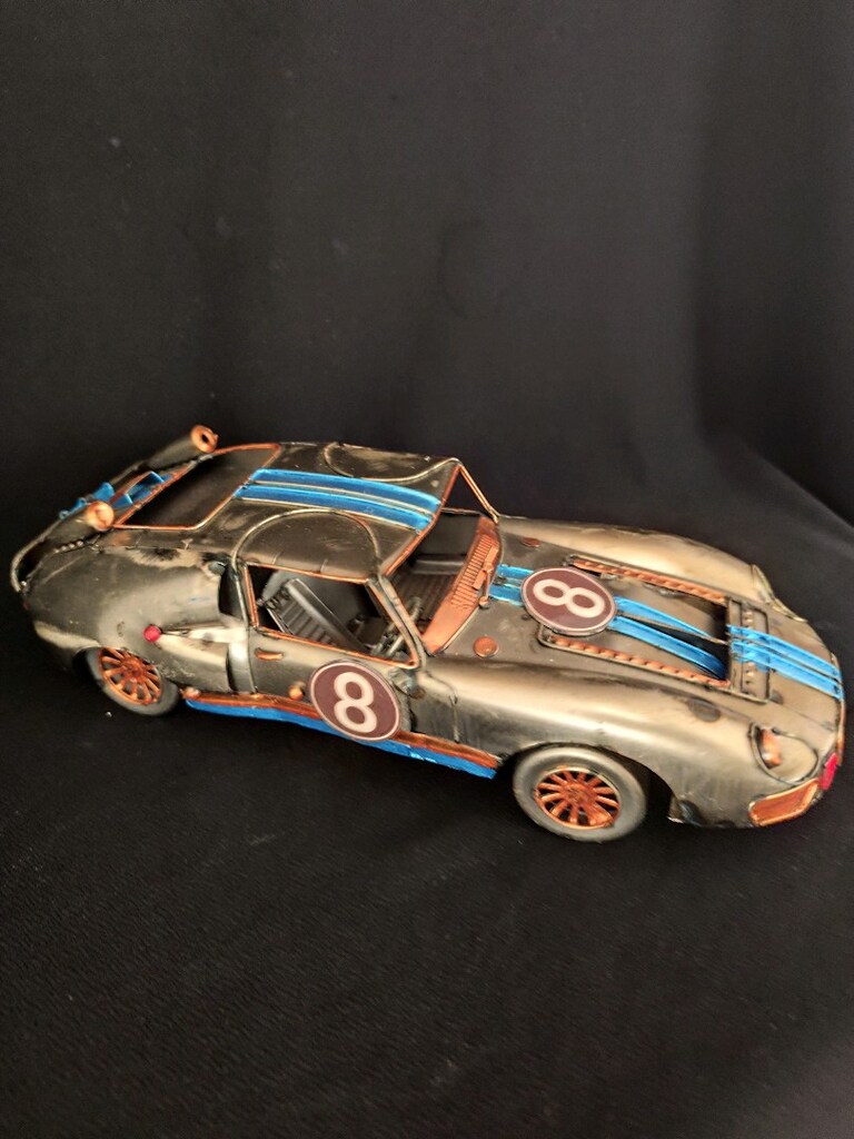 El Yapımı Vintage Metal Yarış Arabası Biblo - Kaynak Detaylı Dekoratif - 2