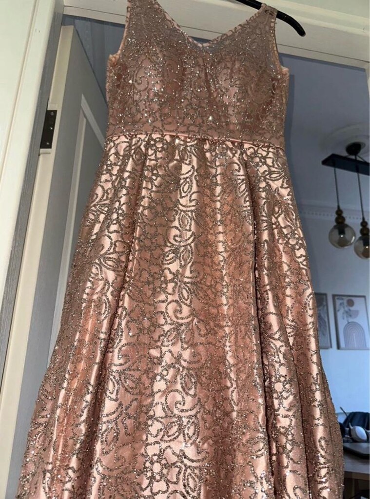 Nişanlık düğünlük simli elbise somon pembe - 7