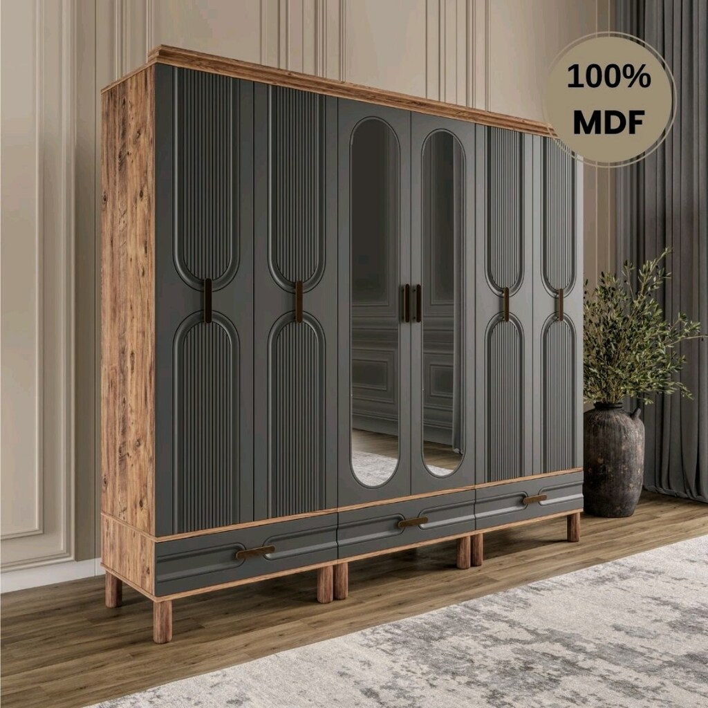 6 Kapaklı Bohem Gardırop, 6 Kapılı MDF Dolap - 5