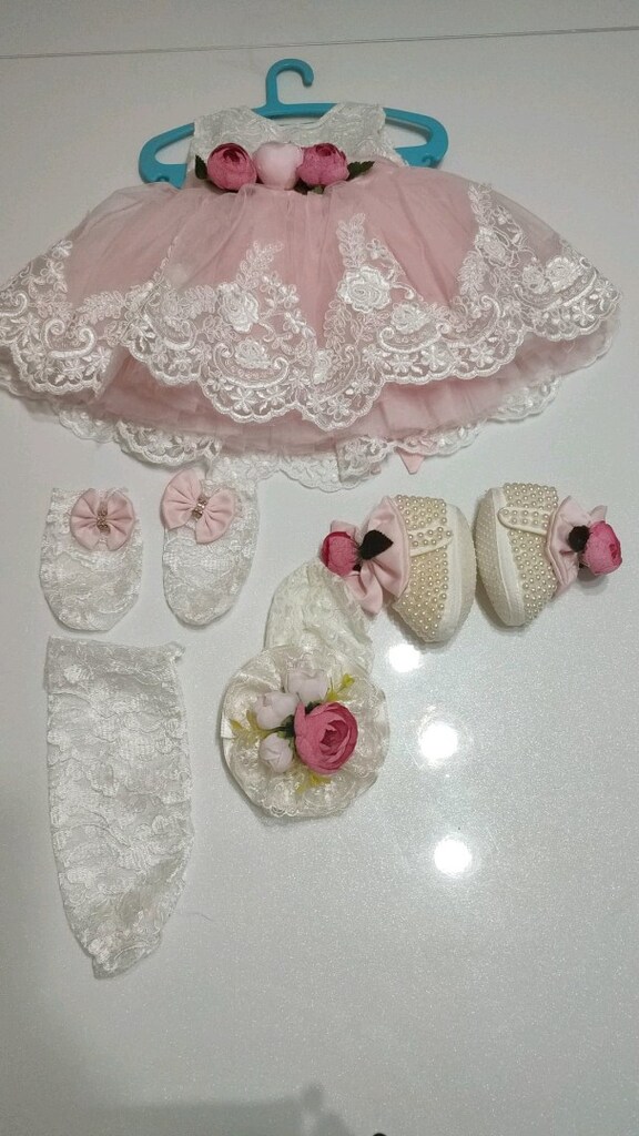 Kiz bebek yeni doğan mevlid elbisesiElbise , eldiven, ayakkabi,saç ban - 4