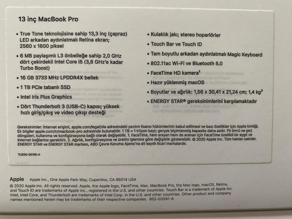 Macbook Pro 13, İntel 2.0 Ghz, 16 Gb Ram, 1 TB Hafıza - 3