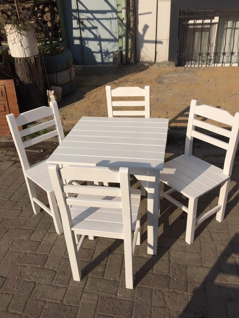 Ahşap sandalye masa 4 lü beyaz takım imalat - 3