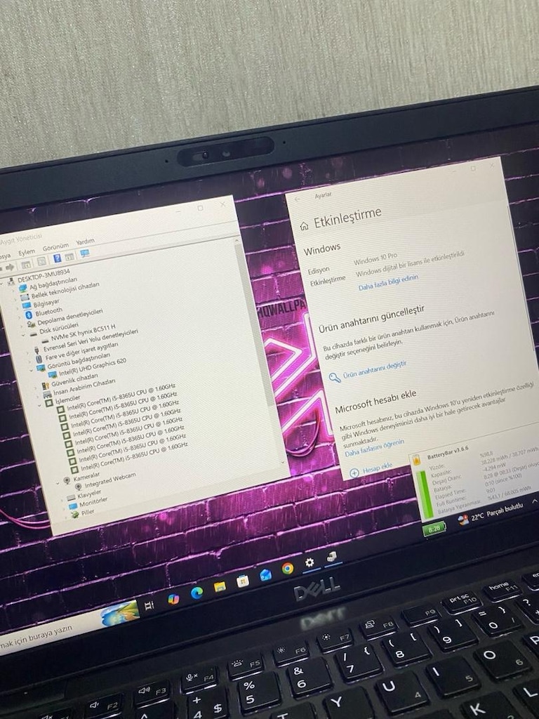 DELL-i5 8.NESİL vPRO-8GB DDR4-256GB m2 nVME SSD-BATARYALI-LAPTOP - 5