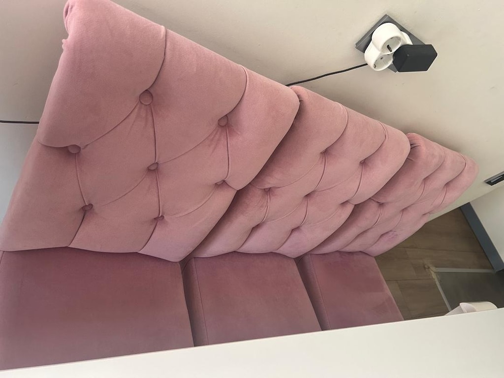 Kapitone Pembe Kadife & Parlak Beyaz Yemek Masası Seti - 6