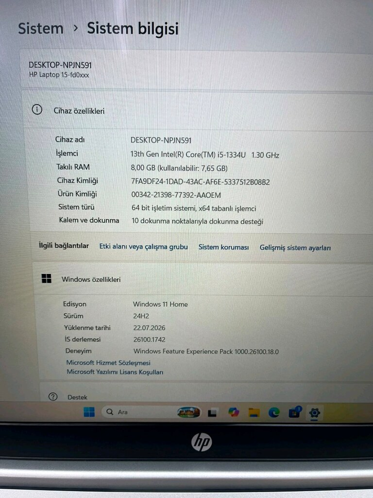TEMİZ SORUNSUZ DOKUNMATİK EKRAN HP NOTEBOOK - 5