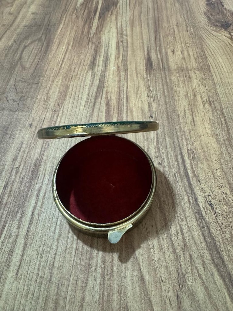 Vintage Retro Desenli & Gold Detaylı Metal Mücevher & Kadife Takı Kutu - 3