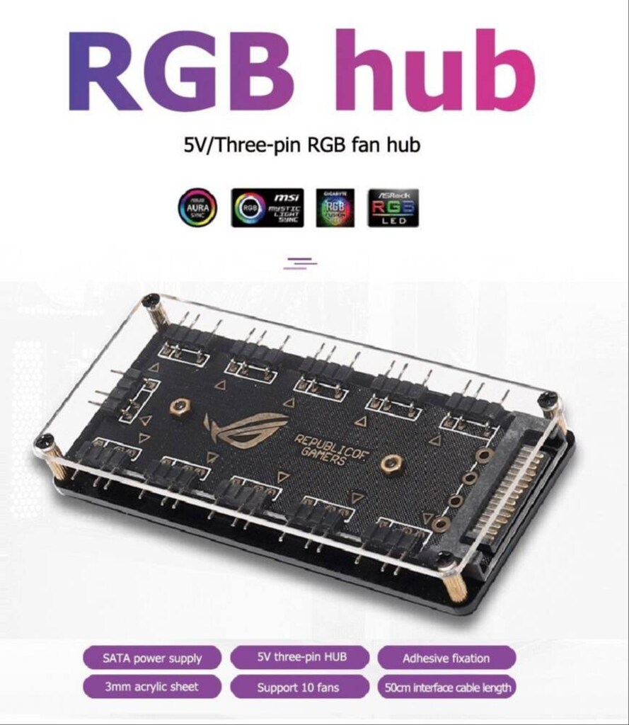 Asus ROG 3 Pin 11 Port ARGB Şerit LED 5V SATA FAN Çoklayıcı HUB - 2
