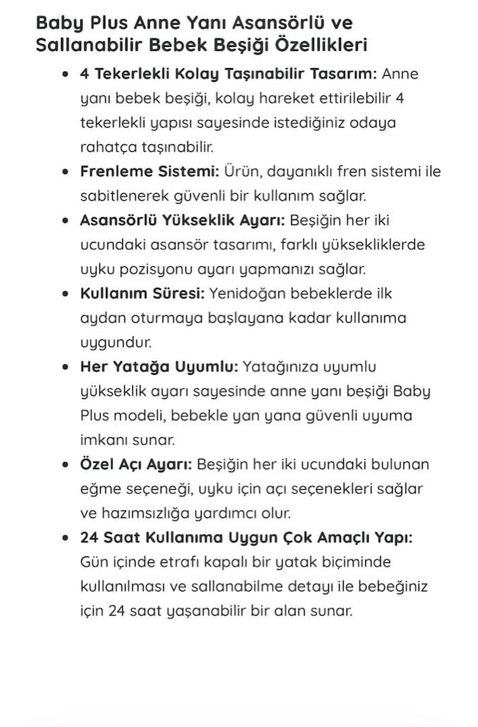 Baby Plus Ebebek Anne Yanı kumaş bebek beşiği tekerlekli stoklar yok - 9