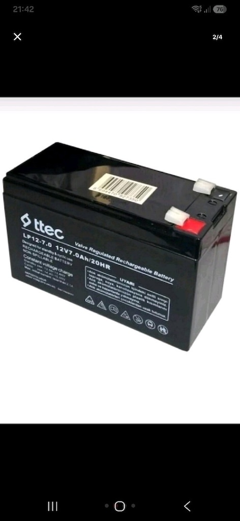 Ttec 12volt 7.0Ah Bakımsız Kuru Pilsan akü( sıfır ) - 2