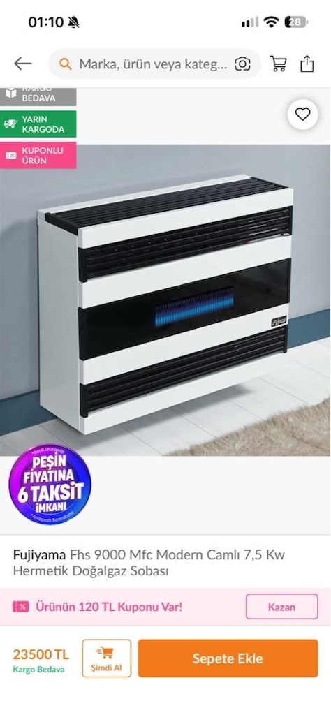 Fujiyama Fhs 9000 Mfc Modern Camlı 7,5 Kw Hermetik Doğalgaz Sobası - 2