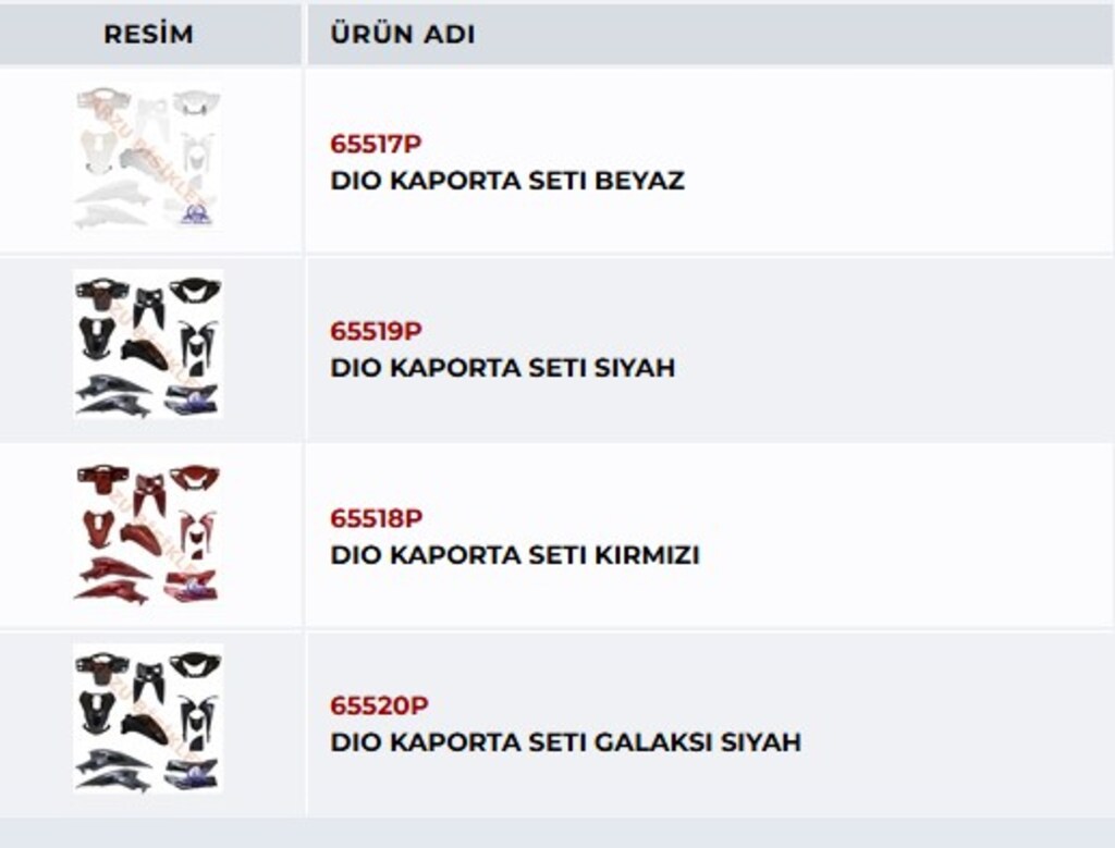 HONDA DİO KAPORTA SETLERİ SİYAH (galaksi)- BEYAZ - KIRMIZI - MAVİ MAT - 2