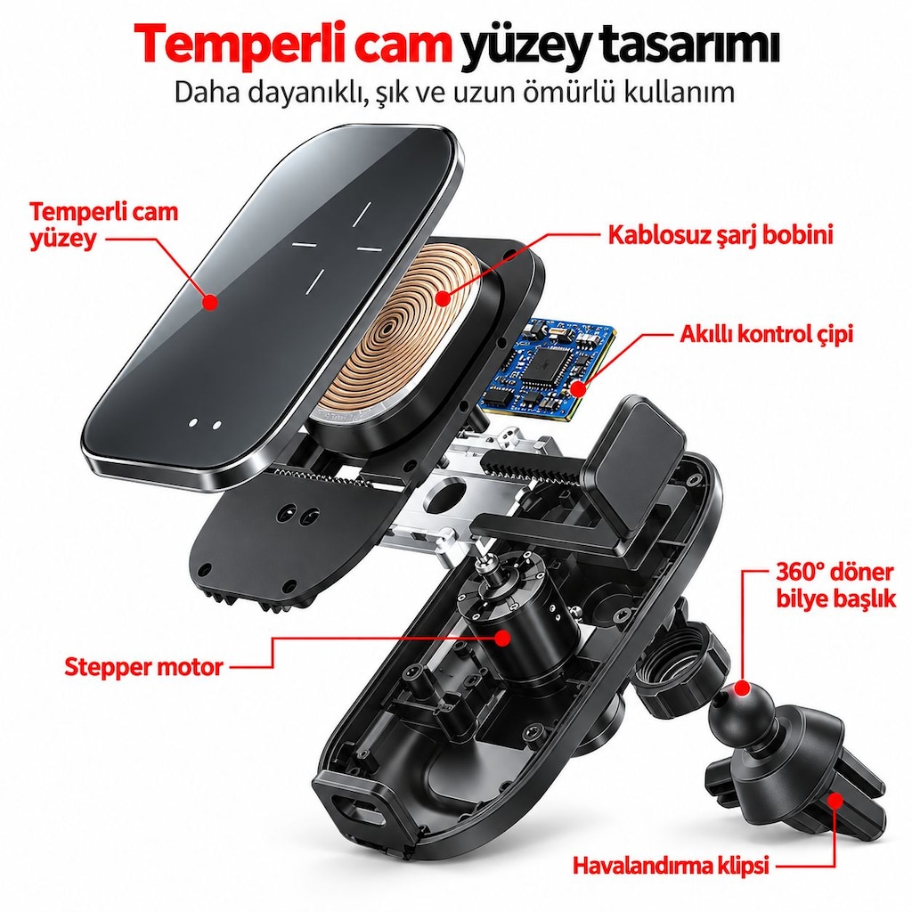 A7 15W Wireless Şarjlı Araç Telefon Tutucu Otomatik Sensörlü - 5