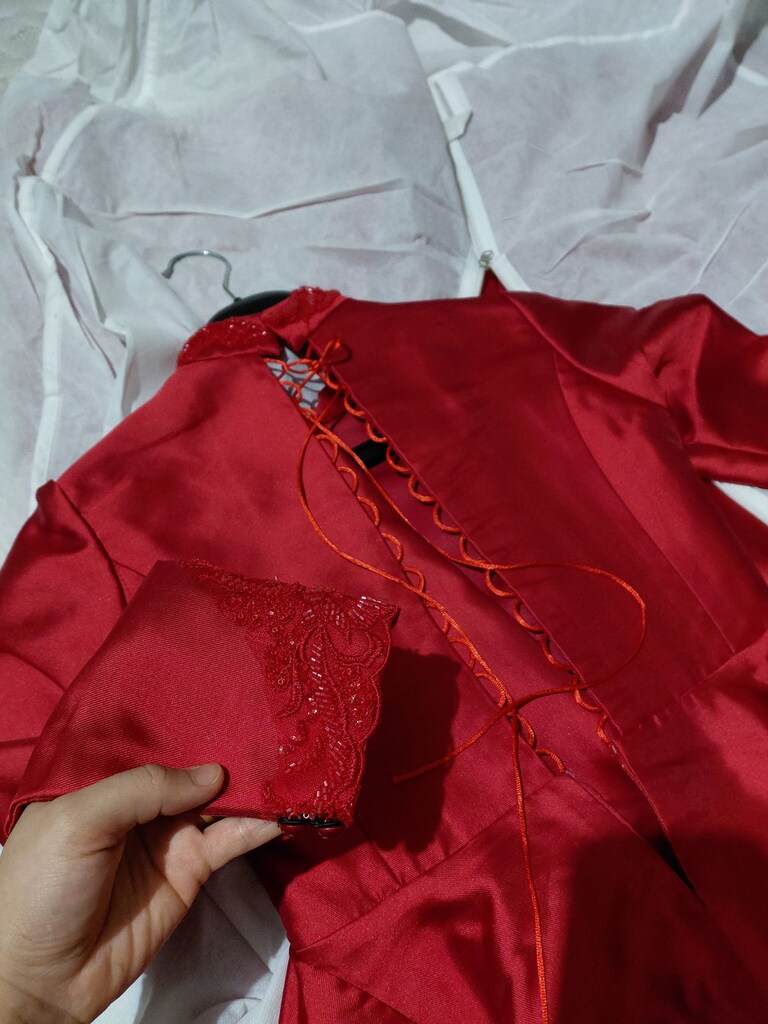 Kırmızı Tesettür Saten Kınalık Abiye - 8