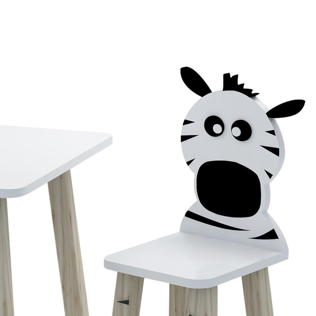 ahşap zebra temalı masa sandalye etkinlik çalışma masası - 5