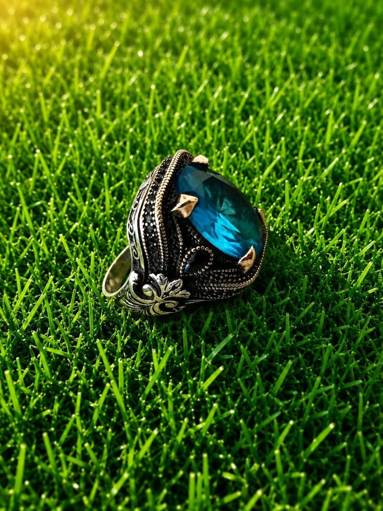925 Ayar Aqua Marin Taşlı Gümüş Yüzük - 10