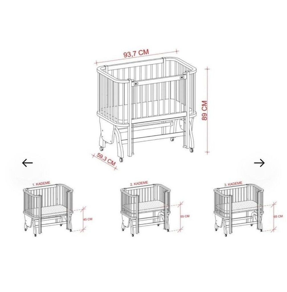 Meltem Kids Mood Sallanır Anne Yanı Beşik Ahşap Bebek Beşiği 50x90 cm - 4
