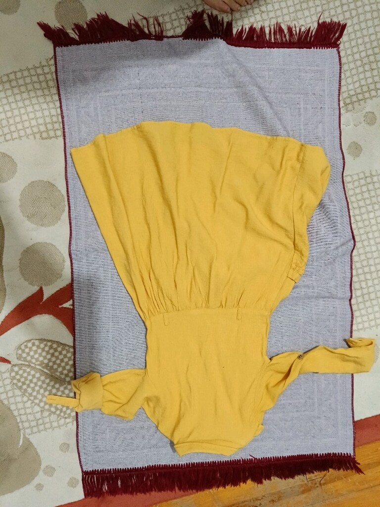 9 yaş hardal rengi kolları katlamalı cepli elbise - 4
