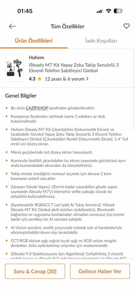 Hohem iSteady M7 Kit Yapay Zeka Takip Sensörlü 3 Eksenli Telefon Sabit - 7