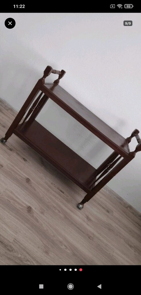 Antika Tekerlekli Ahşap Servis Arabası - 7