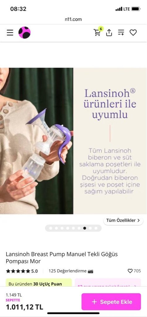 Lansinoh Breast Pump Manuel Tekli Göğüs Pompası Mor - 4