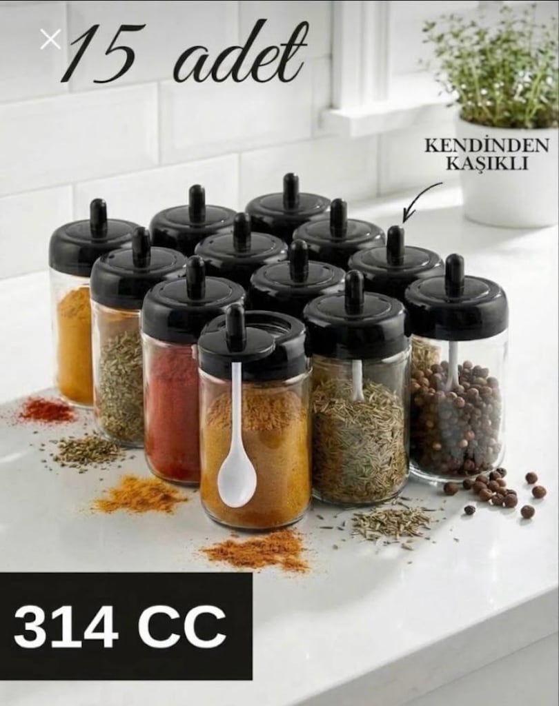 Cam kaşıklı Baharatlık Seti 15 parça - 2