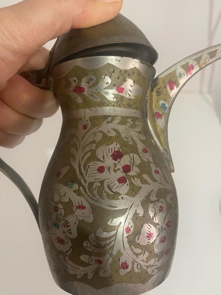 Vintage Hint Moradabad İşi Pirinç Mırra Cezvesi / Dallah İbrik - 7