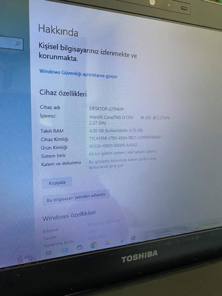 Toshiba Laptop Windows 10 yüklü - 7