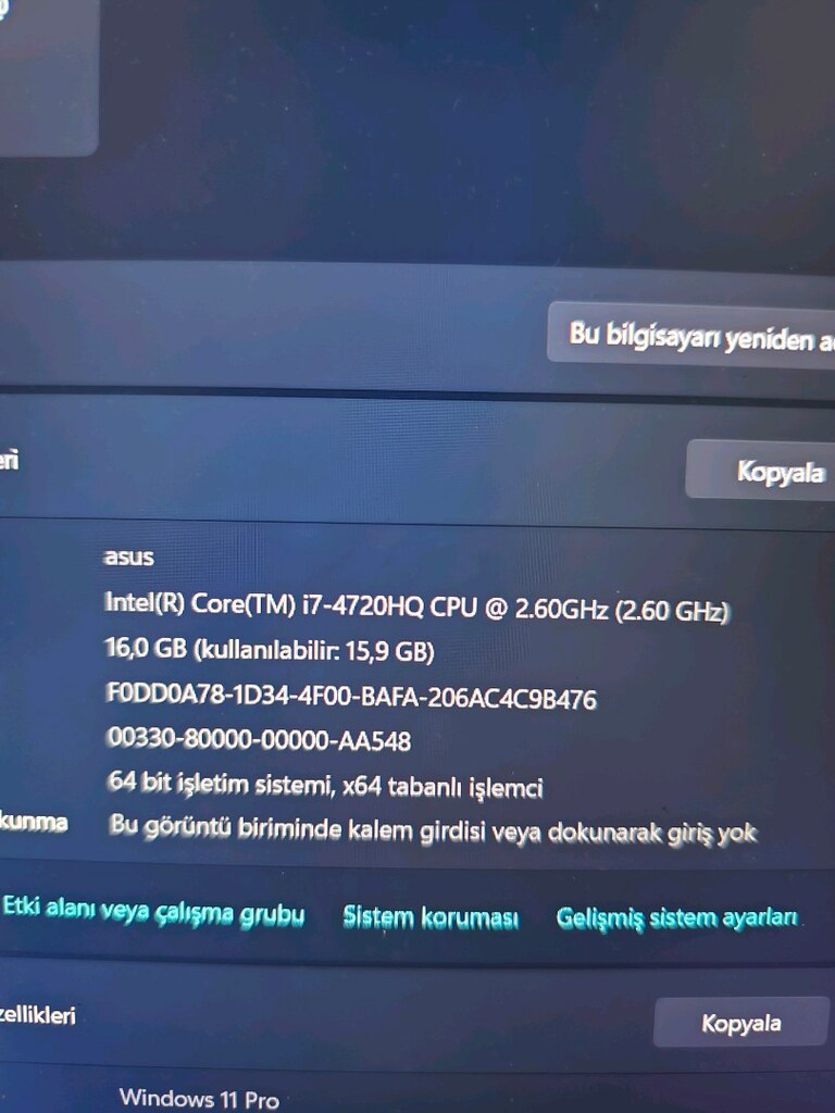 ASUS İ7 İŞLEMCİ 16 GB RAM 4 GB EKRN K - 4